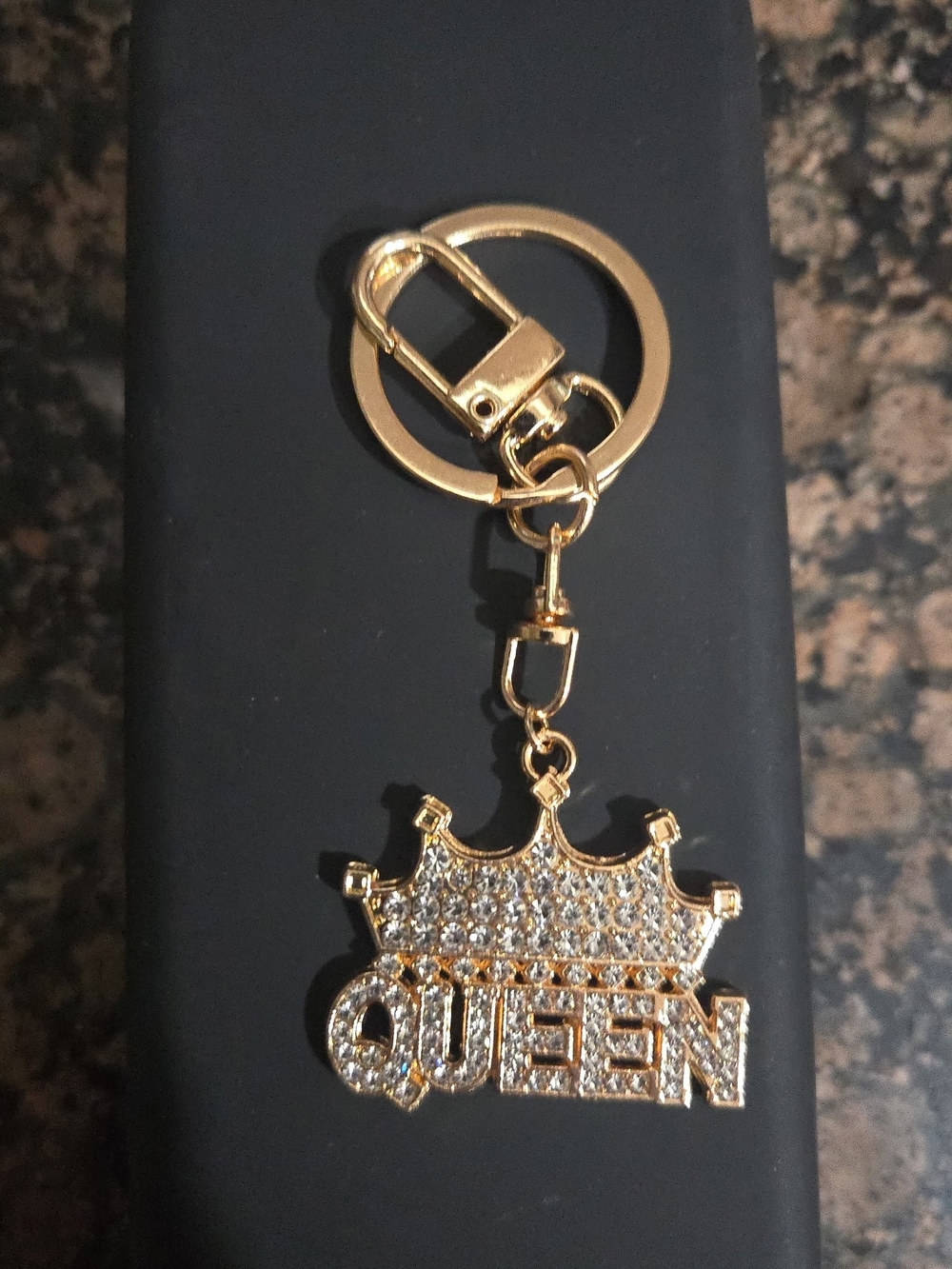 Gold 'QUEEN' Crown Rhinestone Keychain - Women Accessories